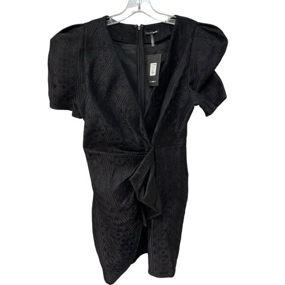 NEW Fashion Nova Here to Stay Dress Black Puffy Sleeve Front Knot Size Large - Picture 2 of 7